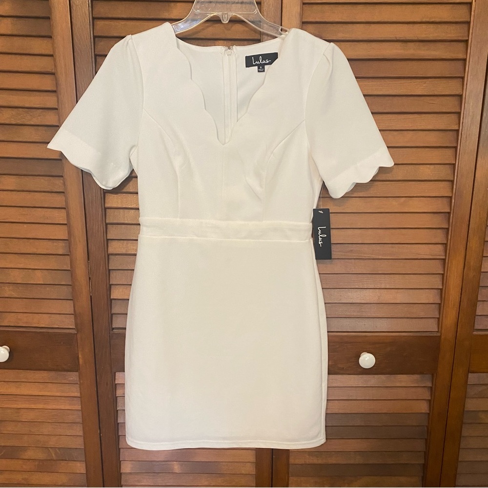 Lulus Truer Words White Scalloped Short Sleeve Bodycon Mini Dress Size Small